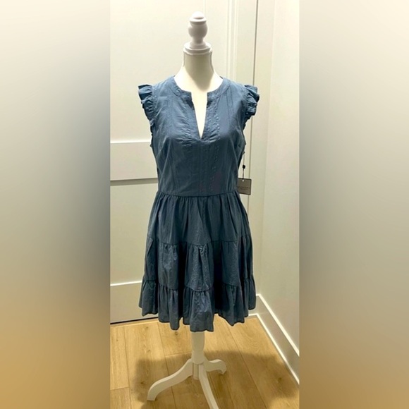 LAUNDRY by Shelli Segal Faded blue denim embroidered detail dress with pockets 6 - Picture 1 of 11